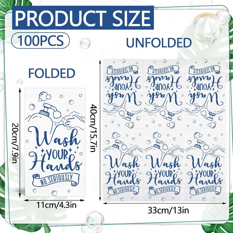 IANFEPH 100 Pcs Disposable Hand Towels for Bathroom Paper Towels for Guests 3 Ply Wash Your Hands Bathroom Etiquette Guest Napkins for Powder Room Wedding Birthday Holiday Anniversary, Dark Blue - Image 2